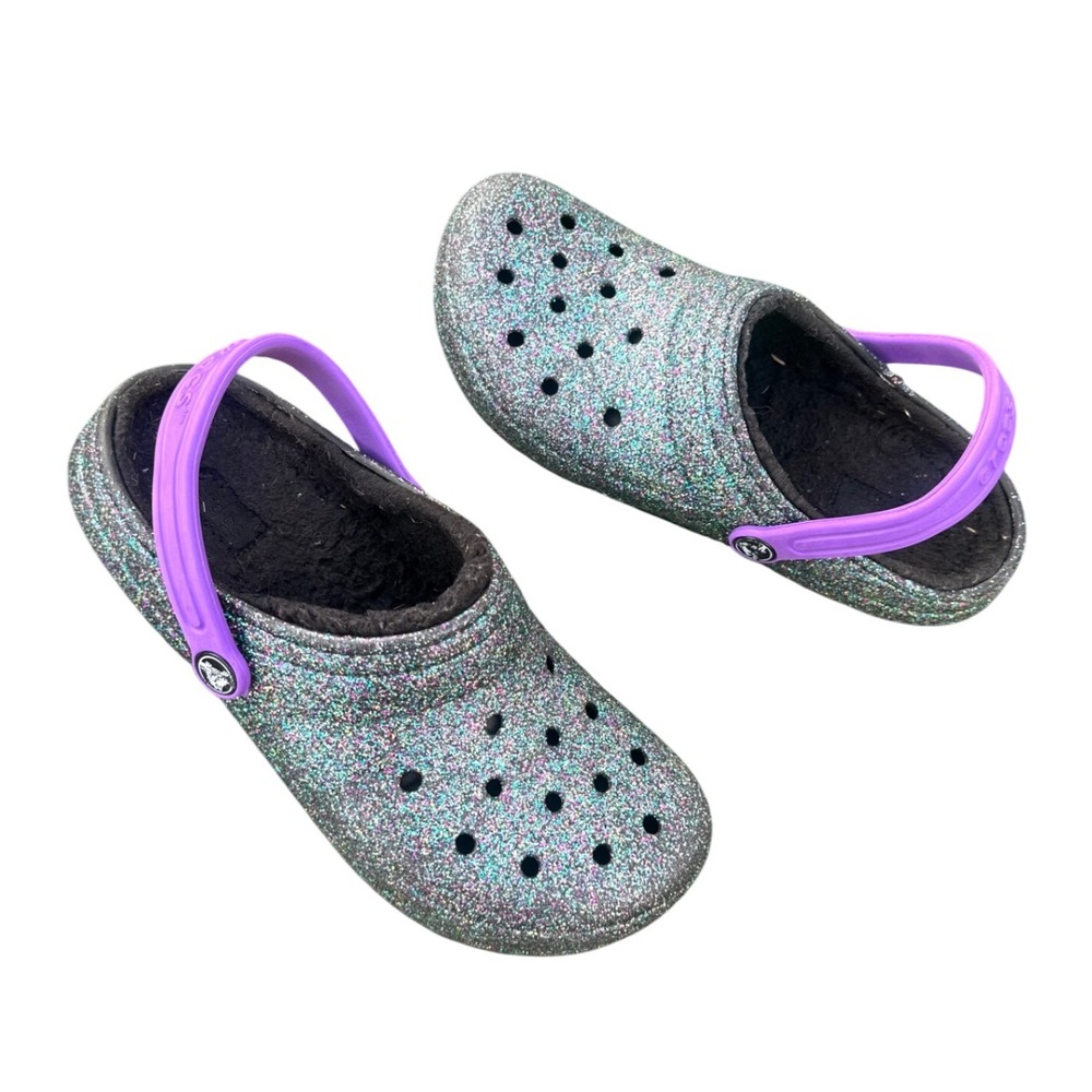 CROCS KIDS CLASSIC LINED GLITTER CLOGS‎ Size J 5